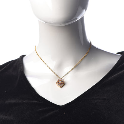 Chanel Crystal CC Heart Charm Necklace Gold Pink 2 of 9