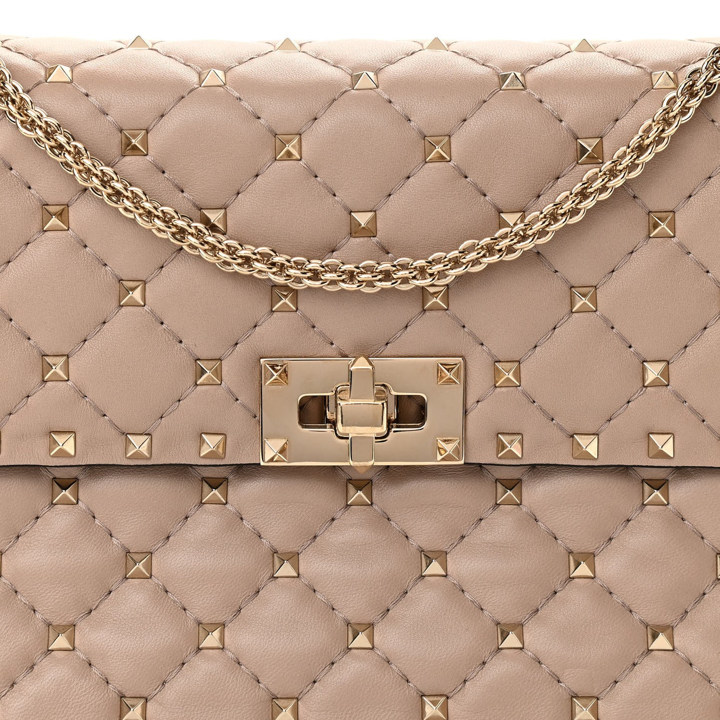 Lambskin Medium Rockstud Spike Shoulder Bag Poudre