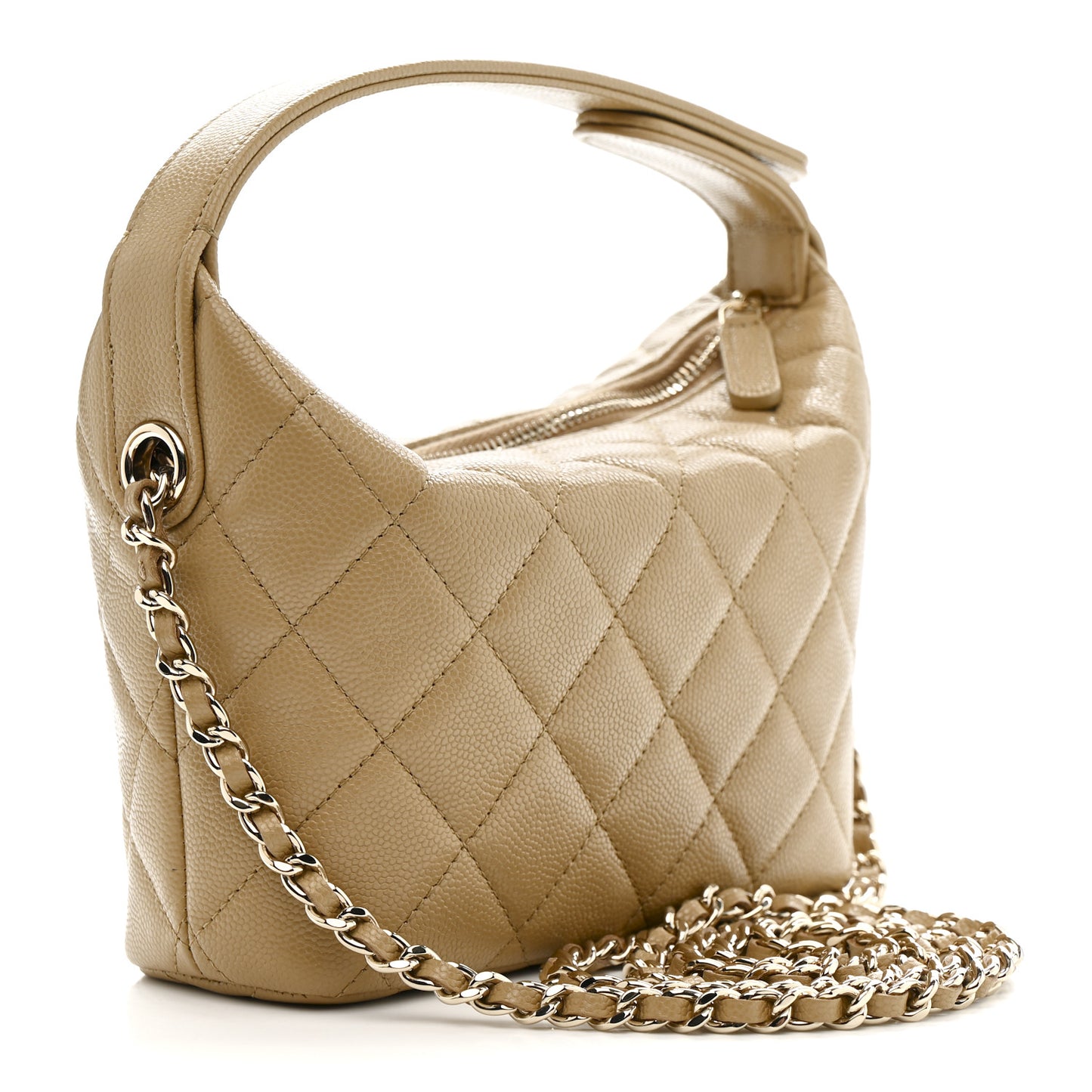 Caviar Quilted Hobo Dark Beige