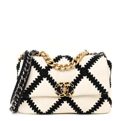 Chanel Calfskin Crochet Medium Chanel 19 Flap White Black 1 of 10