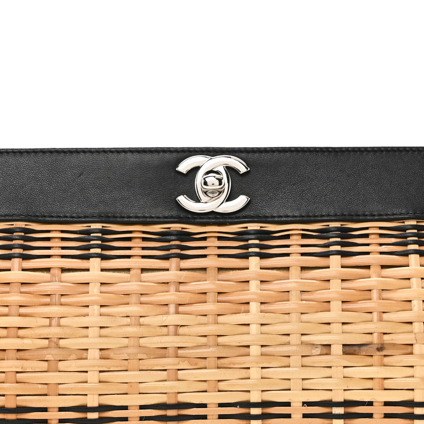 Rattan Calfskin CC Chain Wristlet Clutch Black Beige