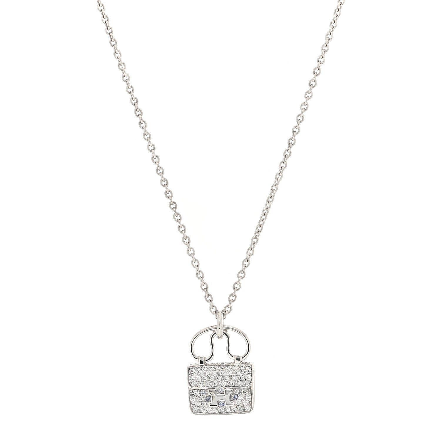 Hermes 18K White Gold Diamond Constance Amulette Pendant Necklace 1 of 5