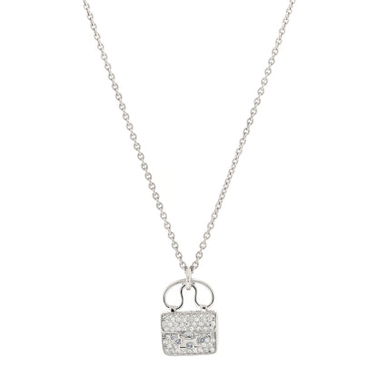 Hermes 18K White Gold Diamond Constance Amulette Pendant Necklace 1 of 5