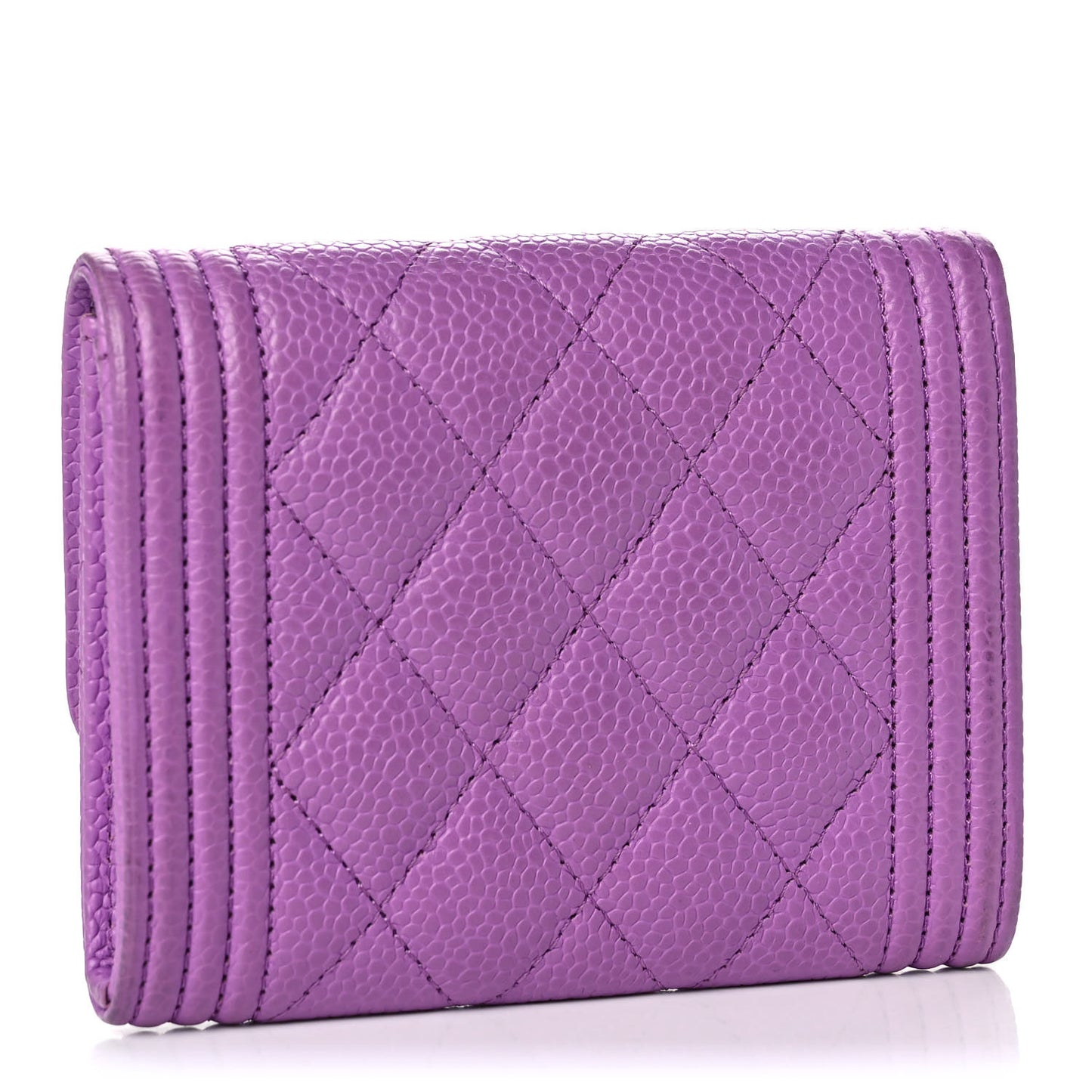 Caviar Quilted Boy Card Holder Wallet Purple
