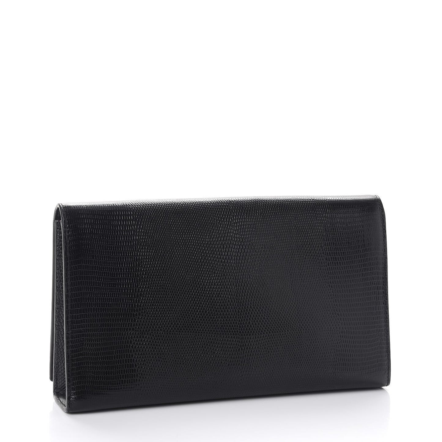 Lizard Calfskin Embossed Flap Clutch Black