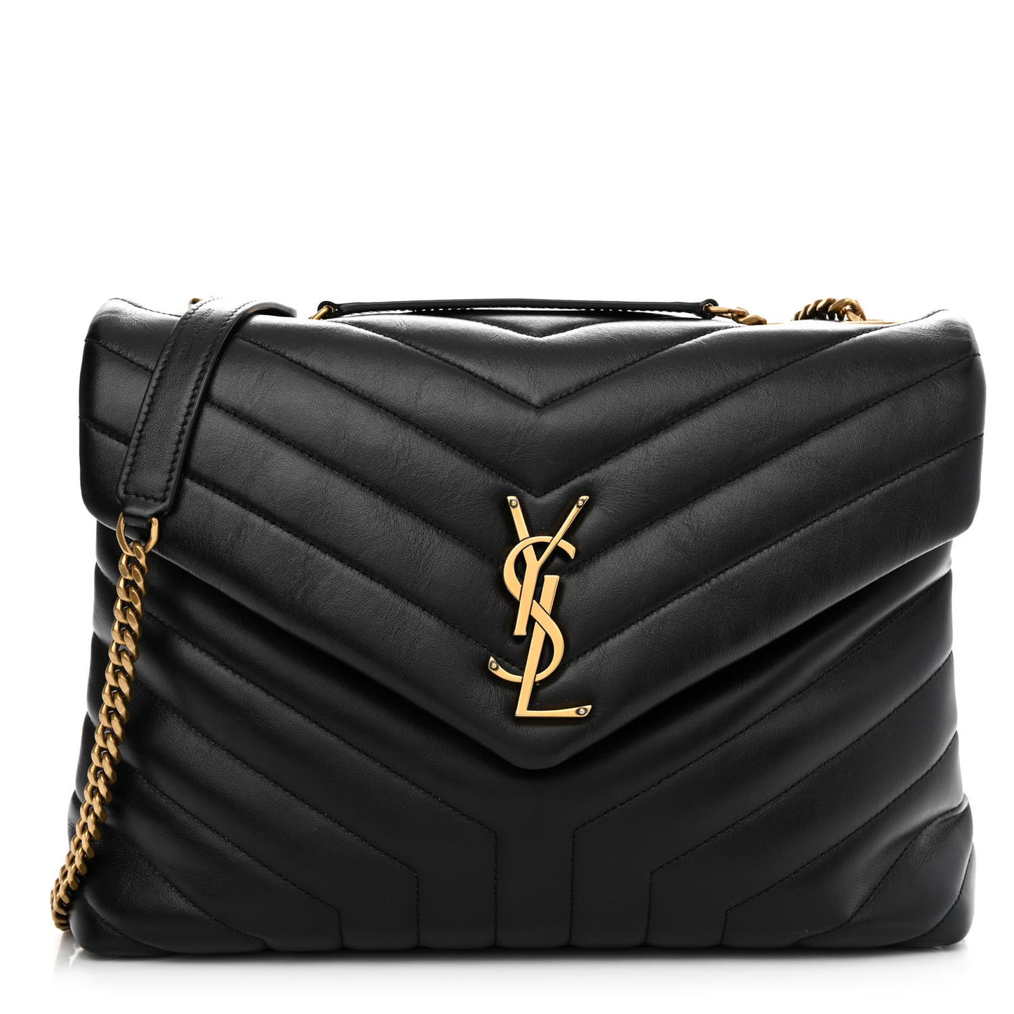 Calfskin Y Quilted Monogram Medium Loulou Chain Satchel Black