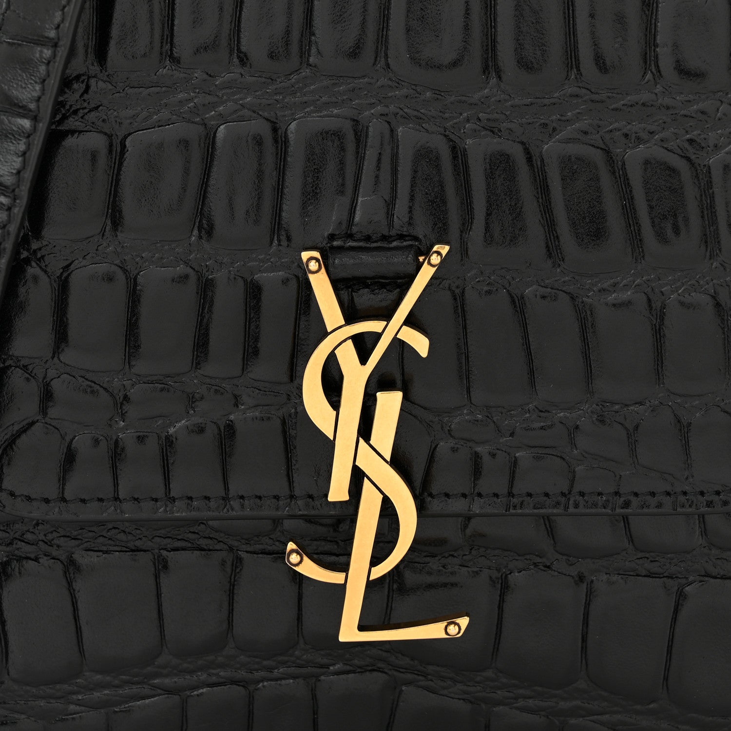 Saint Laurent Calfskin Embossed Crocodile North South Kaia Satchel Black 8 of 10