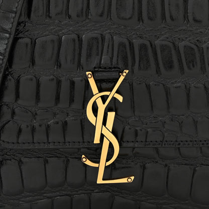 Saint Laurent Calfskin Embossed Crocodile North South Kaia Satchel Black 8 of 10