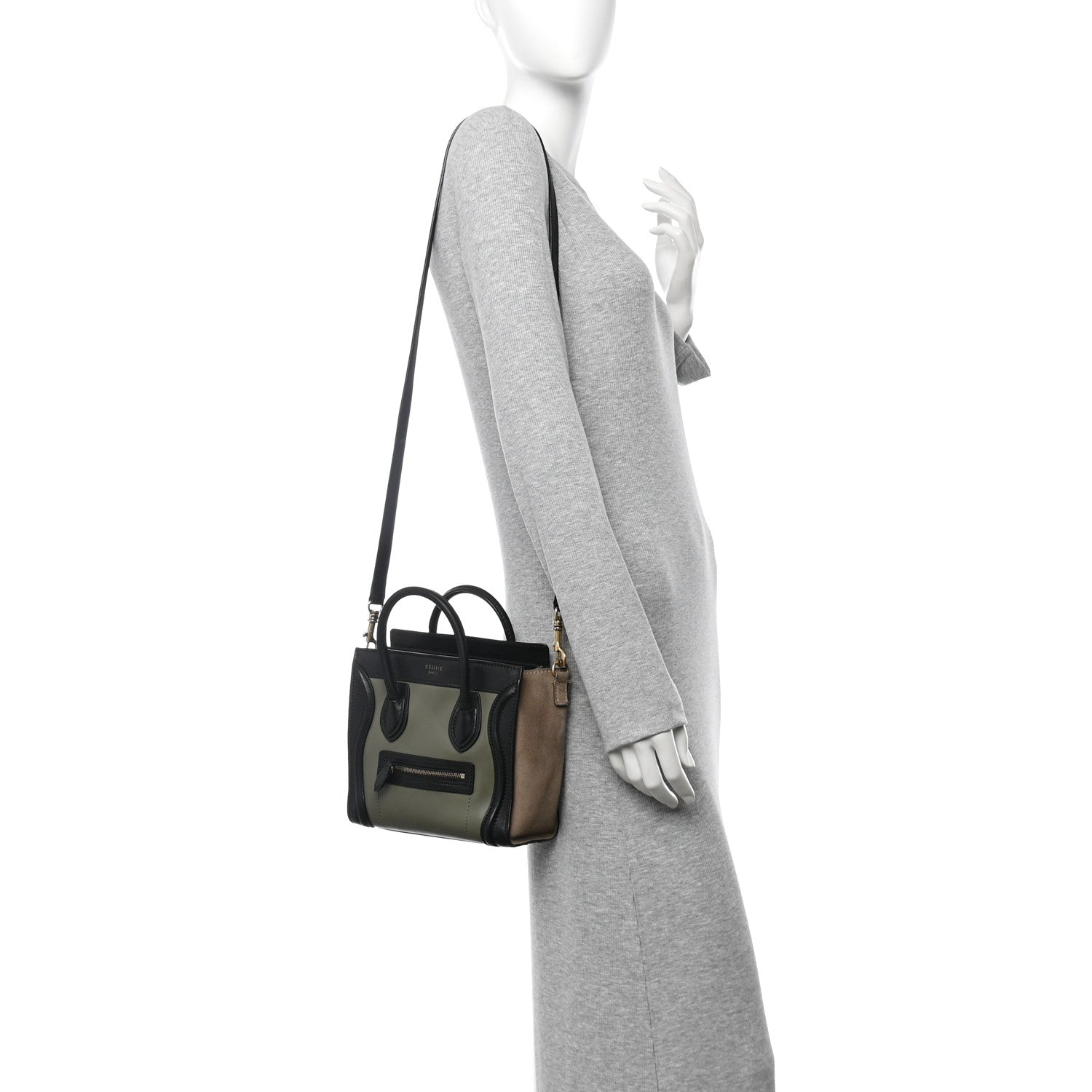 Celine Baby Grained Calfskin Nubuck Nano Tri-Color Luggage Stone 2 of 14