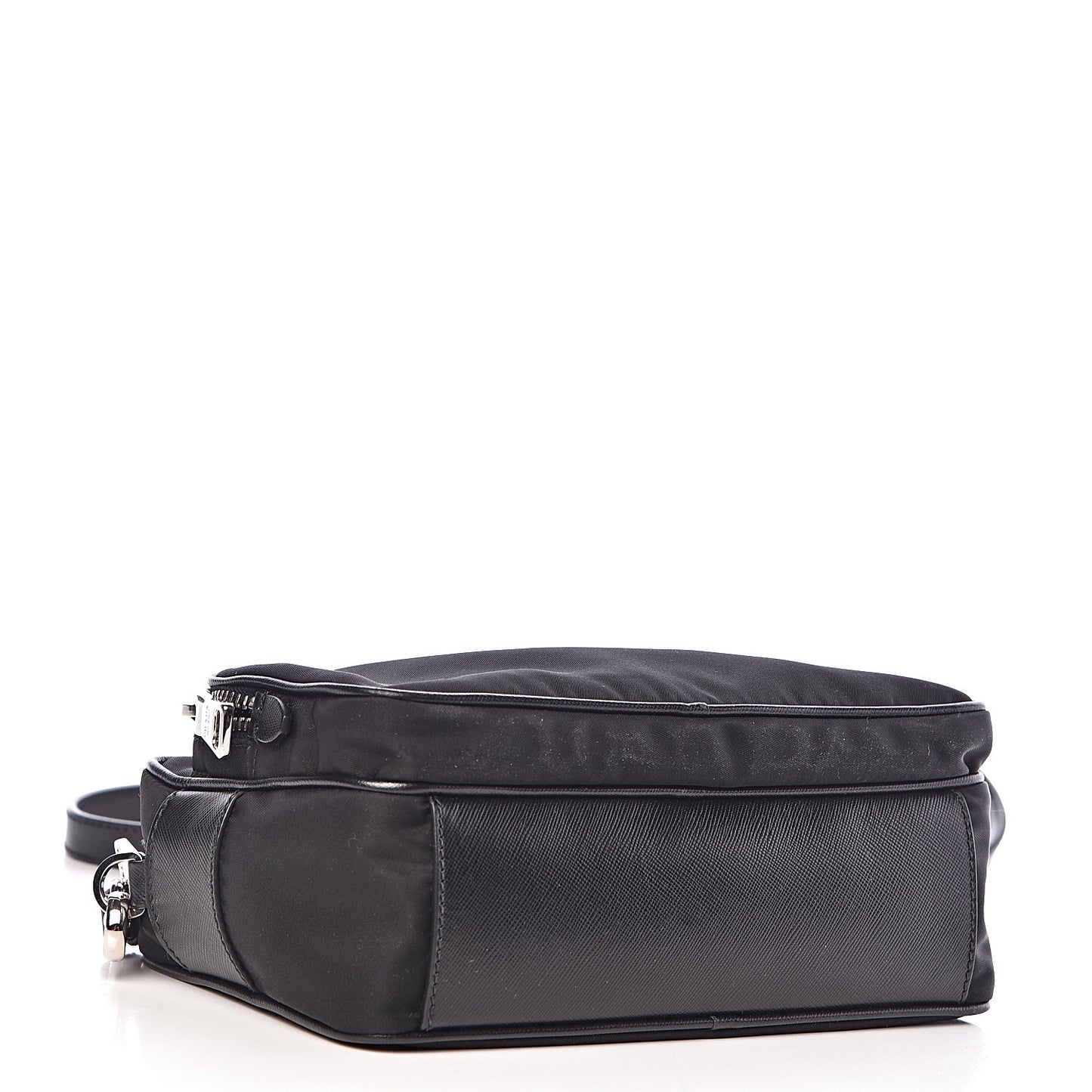 Nylon Saffiano Vela Double Zip Crossbody Bag Black