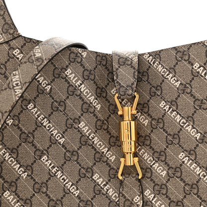 Gucci X BALENCIAGA GG Supreme Monogram Logo Print Medium Jackie 1961 Hobo Beige Ebony 8 of 11
