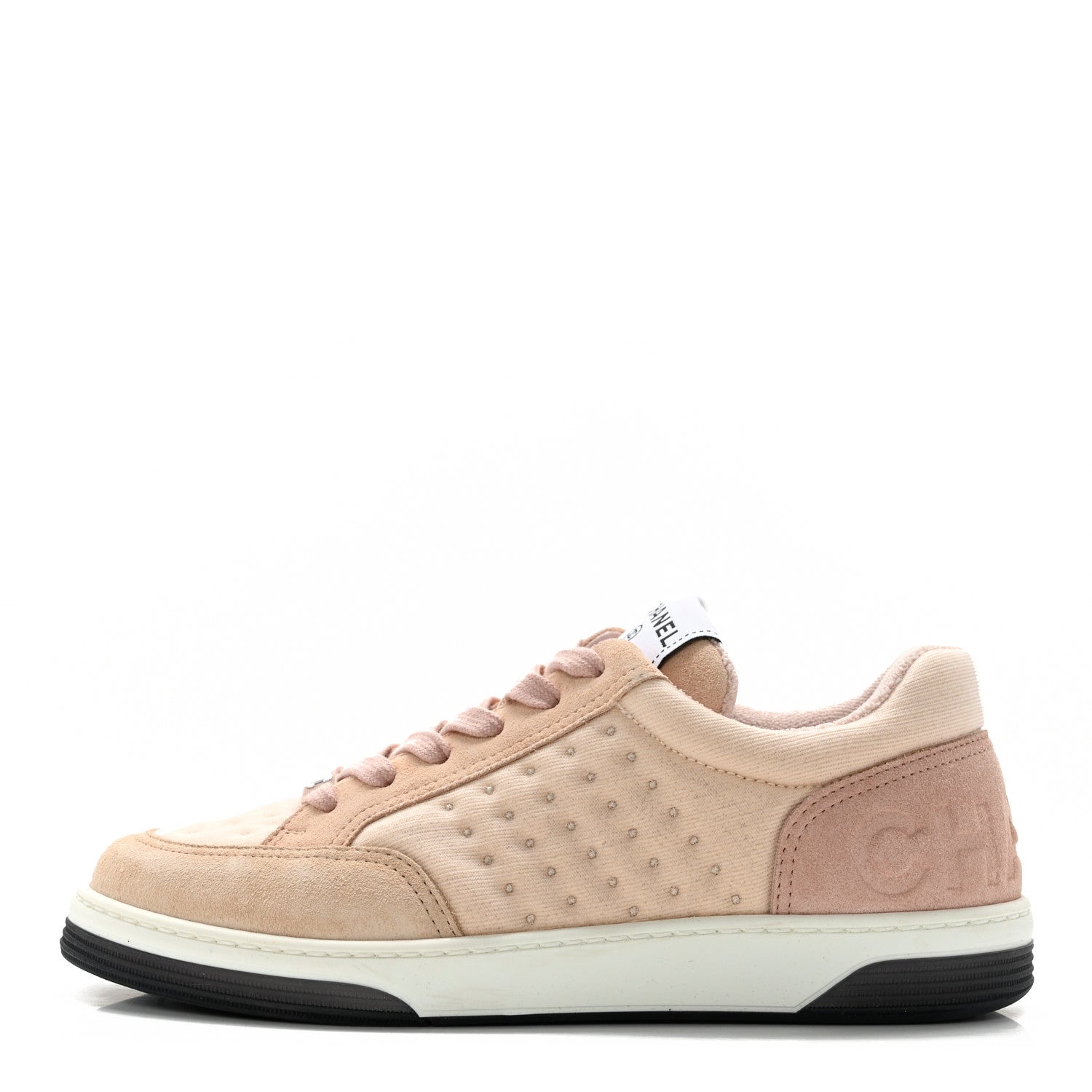 Chanel Fabric Suede Calfskin Logo Sneakers 36 Beige Pink 1 of 15
