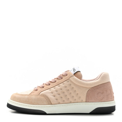 Chanel Fabric Suede Calfskin Logo Sneakers 36 Beige Pink 1 of 15