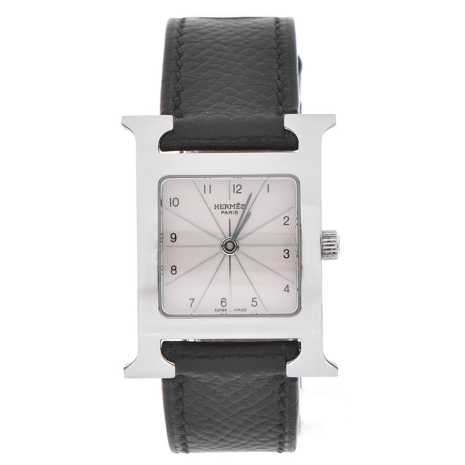 Hermes Stainless Steel Epsom 21mm Heure H Hour Quartz Watch Noir 1 of 9