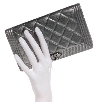 Chanel Metallic Calfskin Quilted Boy Yen Wallet Silver 2 of 8