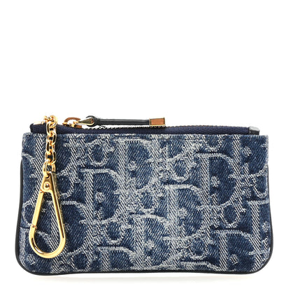 Christian Dior Denim Jacquard Oblique DiorTravel Myrte Zipped Key Case Blue 1 of 6