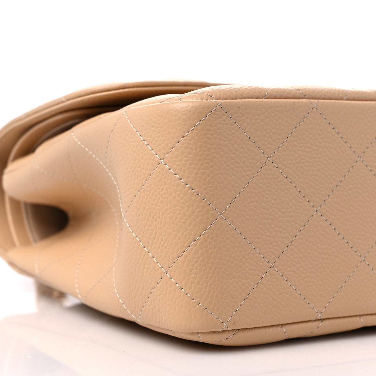 Caviar Quilted Jumbo Double Flap Beige