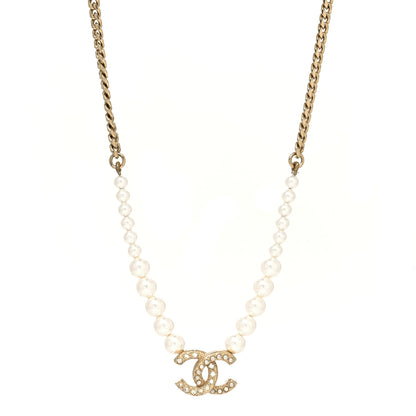 Chanel Pearl Crystal Chain CC Necklace Gold 1 of 5