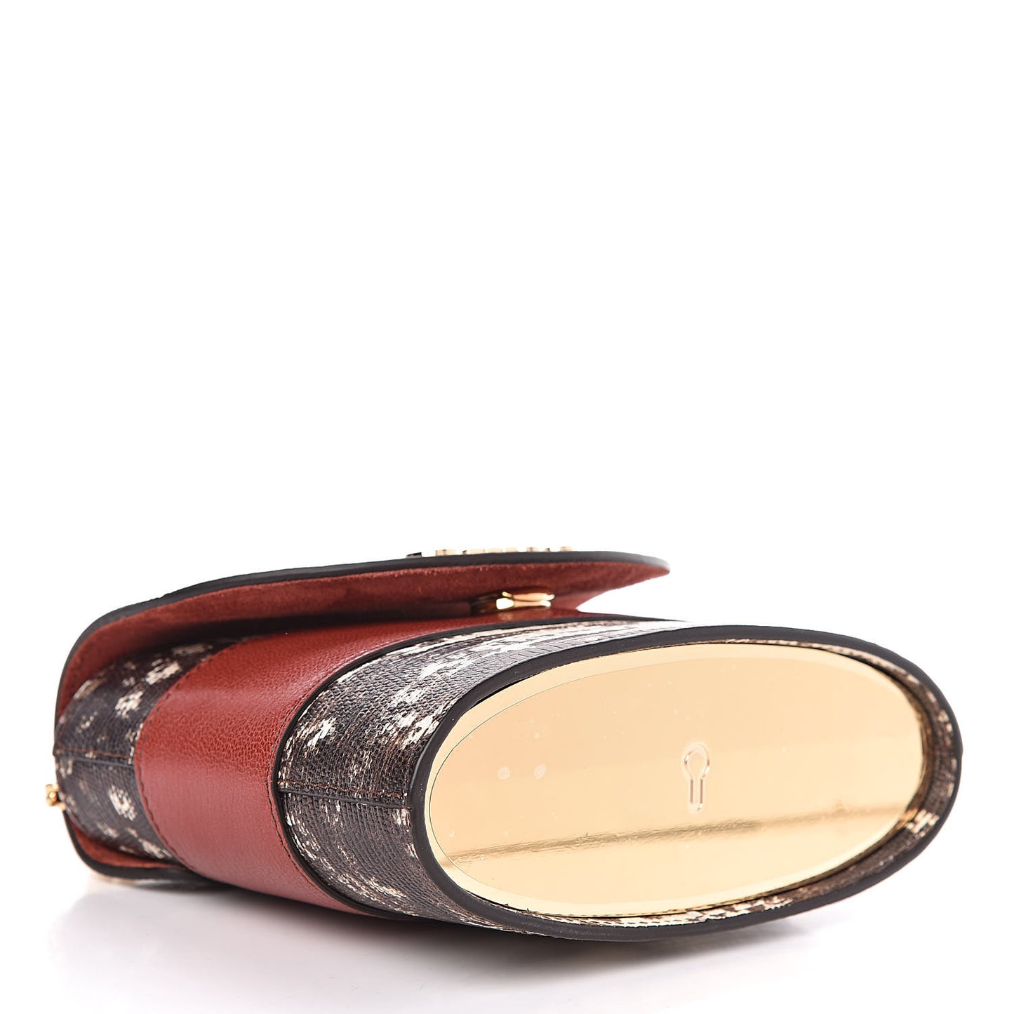 Calfskin Lizard Embossed Small Aby Lock Sepia Brown