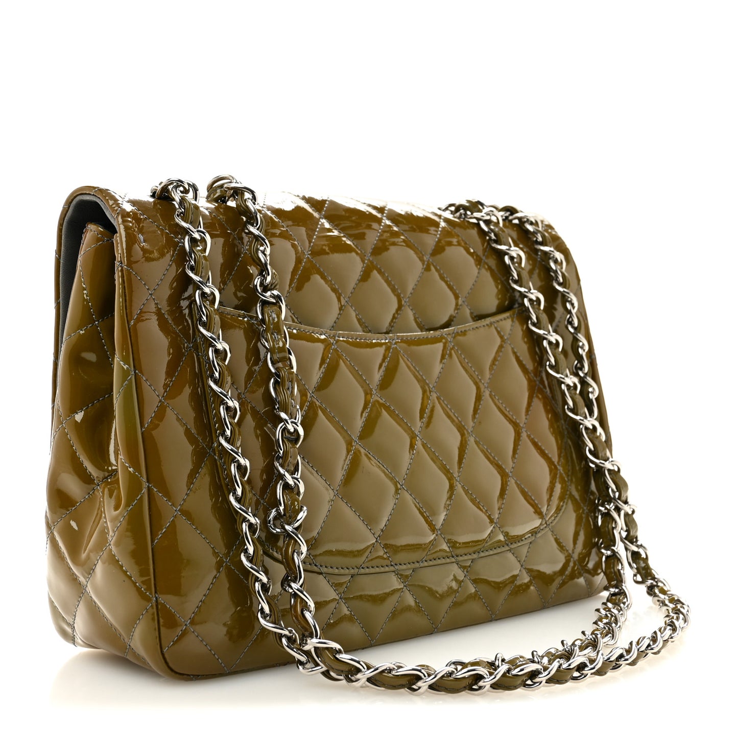 Patent Quilted Jumbo Single Flap Grey