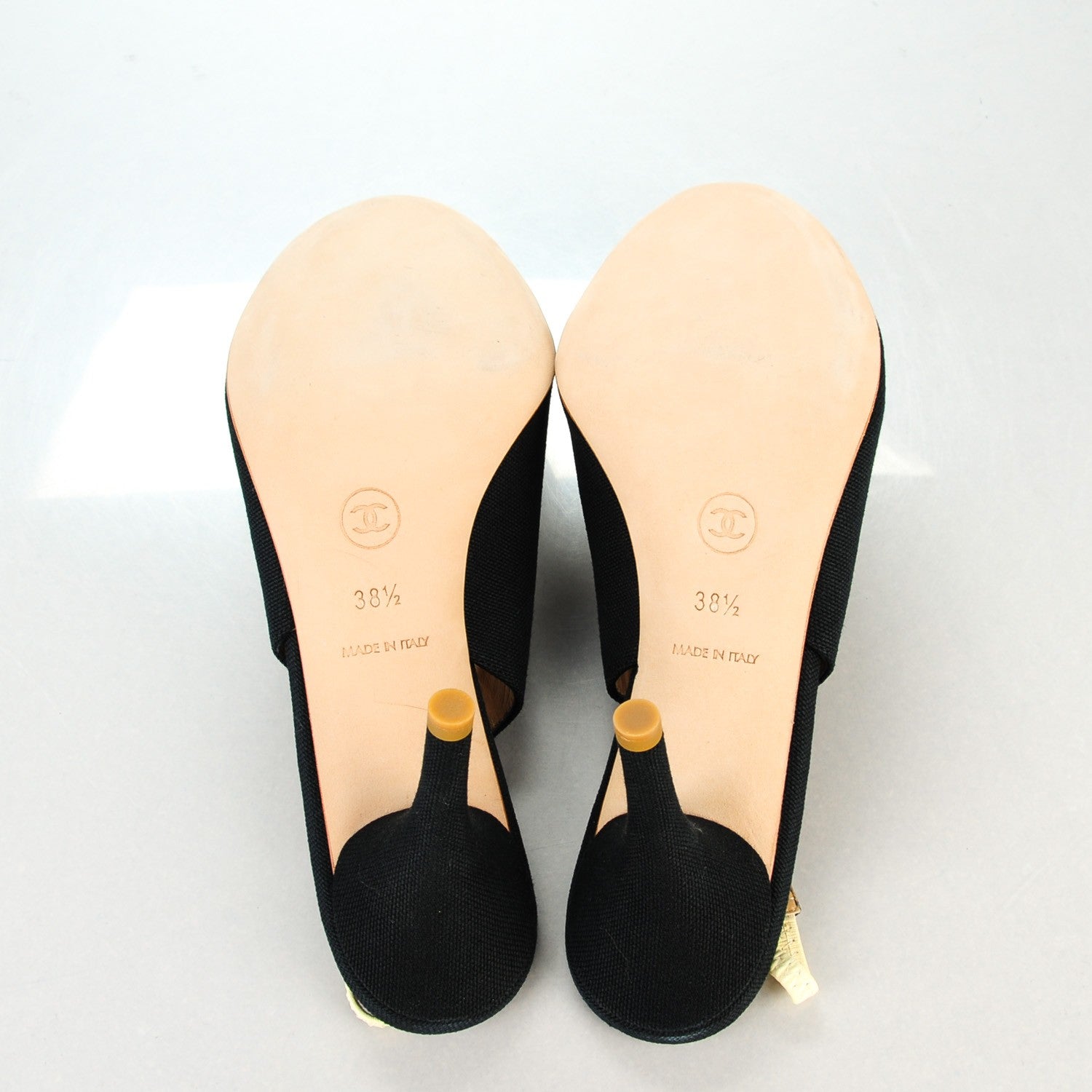 Chanel Canvas Crochet Camellia Peep Toe Pumps 38.5 Black 5 of 7
