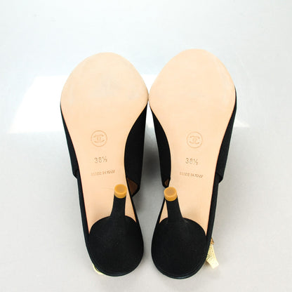 Chanel Canvas Crochet Camellia Peep Toe Pumps 38.5 Black 5 of 7