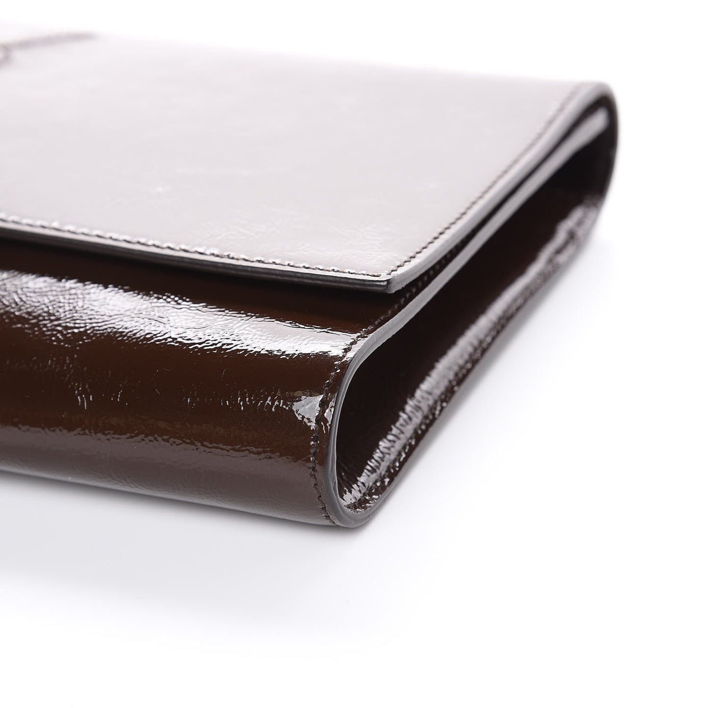 Textured Patent Calfskin Large Belle De Jour Clutch Dark Brown