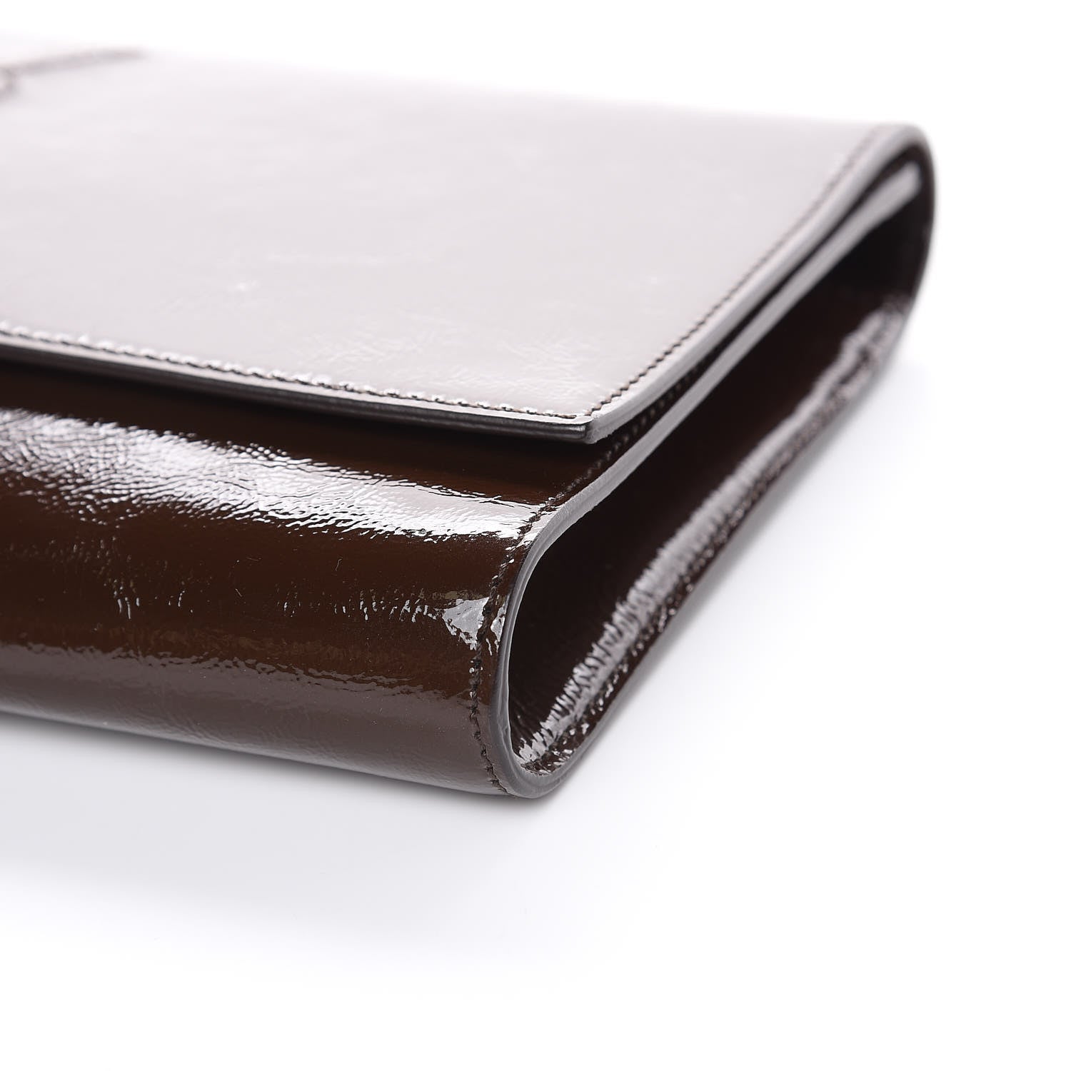 Saint Laurent Textured Patent Calfskin Large Belle De Jour Clutch Dark Brown 8 of 8