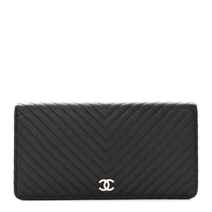 Chanel Caviar Chevron Quilted Yen Wallet Black 1 of 11