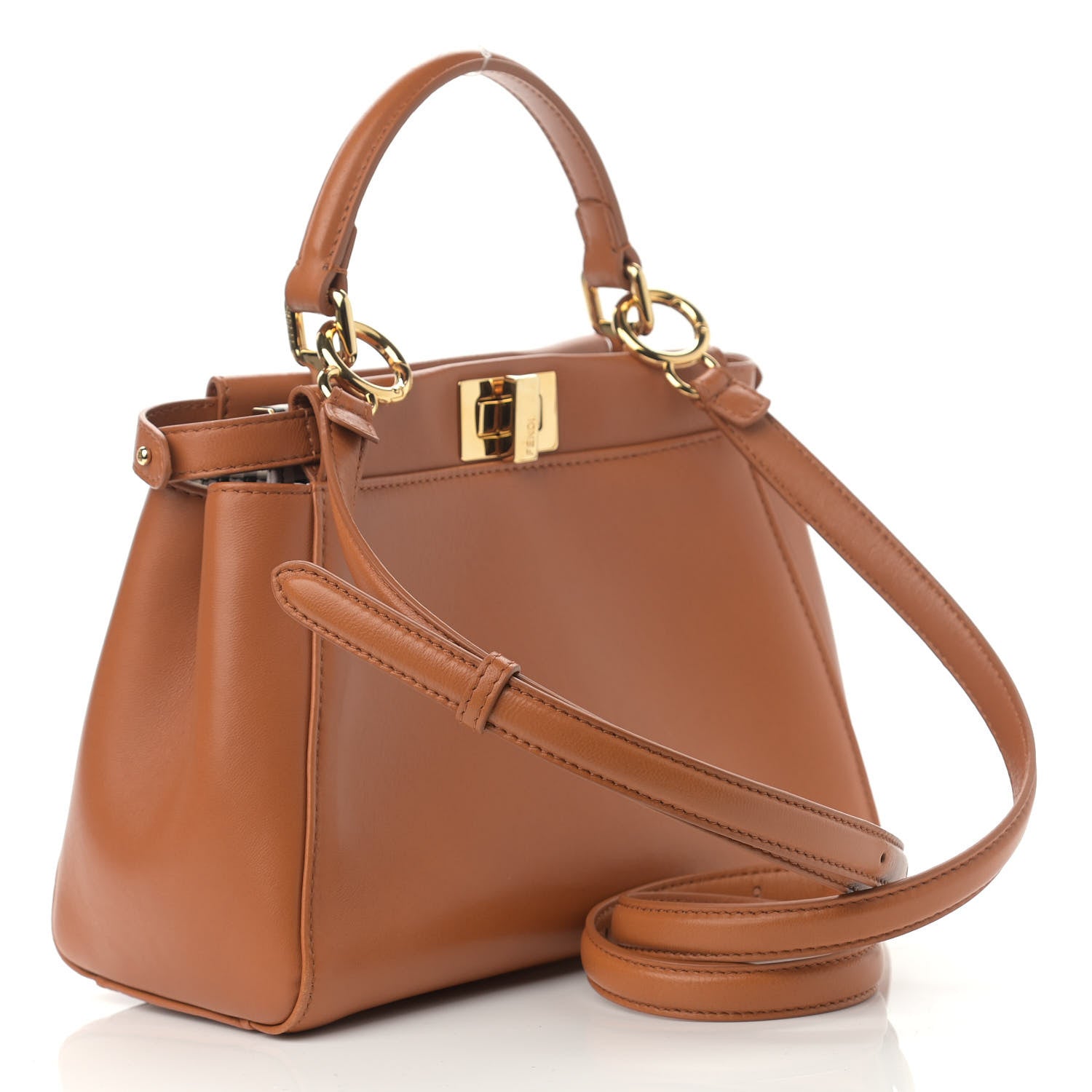 Fendi Nappa Vitello Century Gingham Embossed Mini Peekaboo Iconic Satchel Brandy White Black 3 of 12