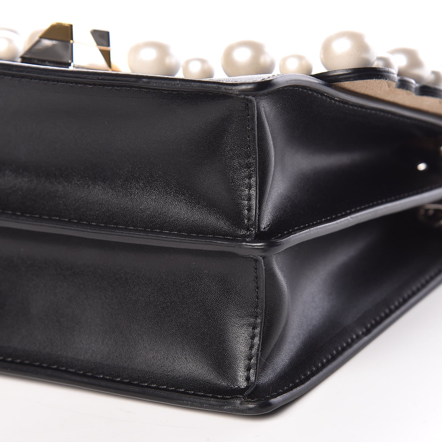 Fendi Vitello Liberty Pearl Scalloped Studded Small Kan I Shoulder Bag Black 7 of 10