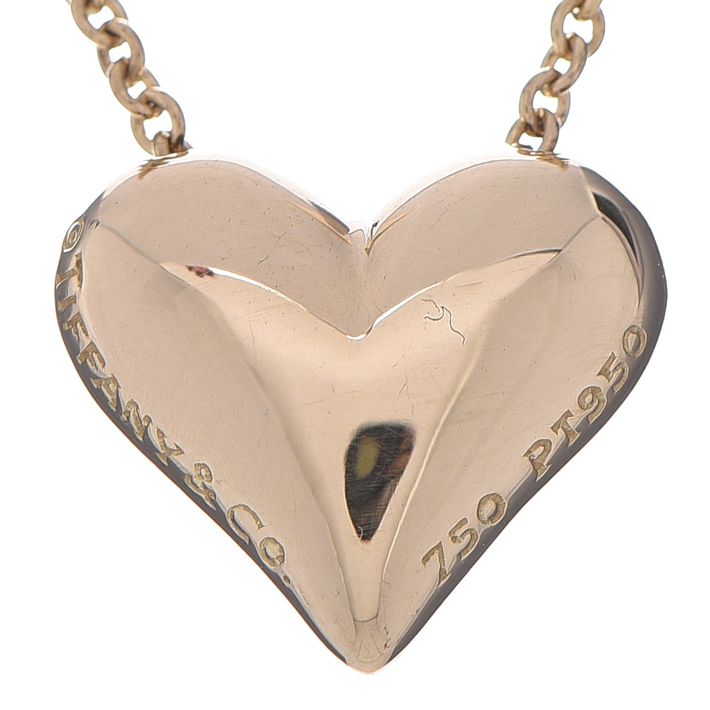 18K Yellow Gold Platinum Diamond Etoile Heart Pendant Necklace