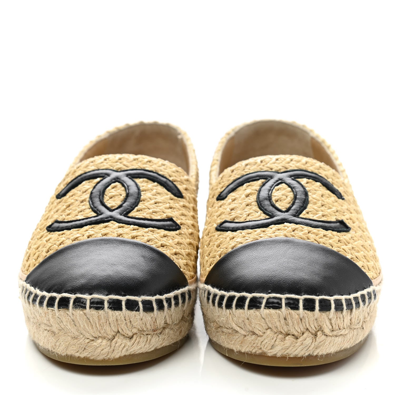 Chanel Braided Fabric Lambskin CC Espadrilles 38 Beige Black 2 of 11