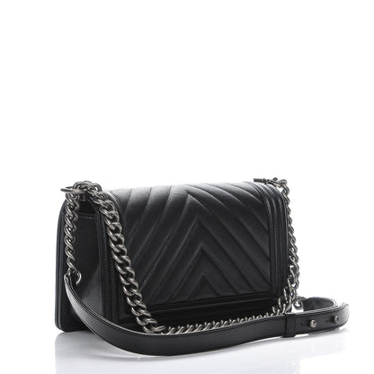 Chanel Caviar Chevron Quilted Medium Boy Flap Black 3 of 8