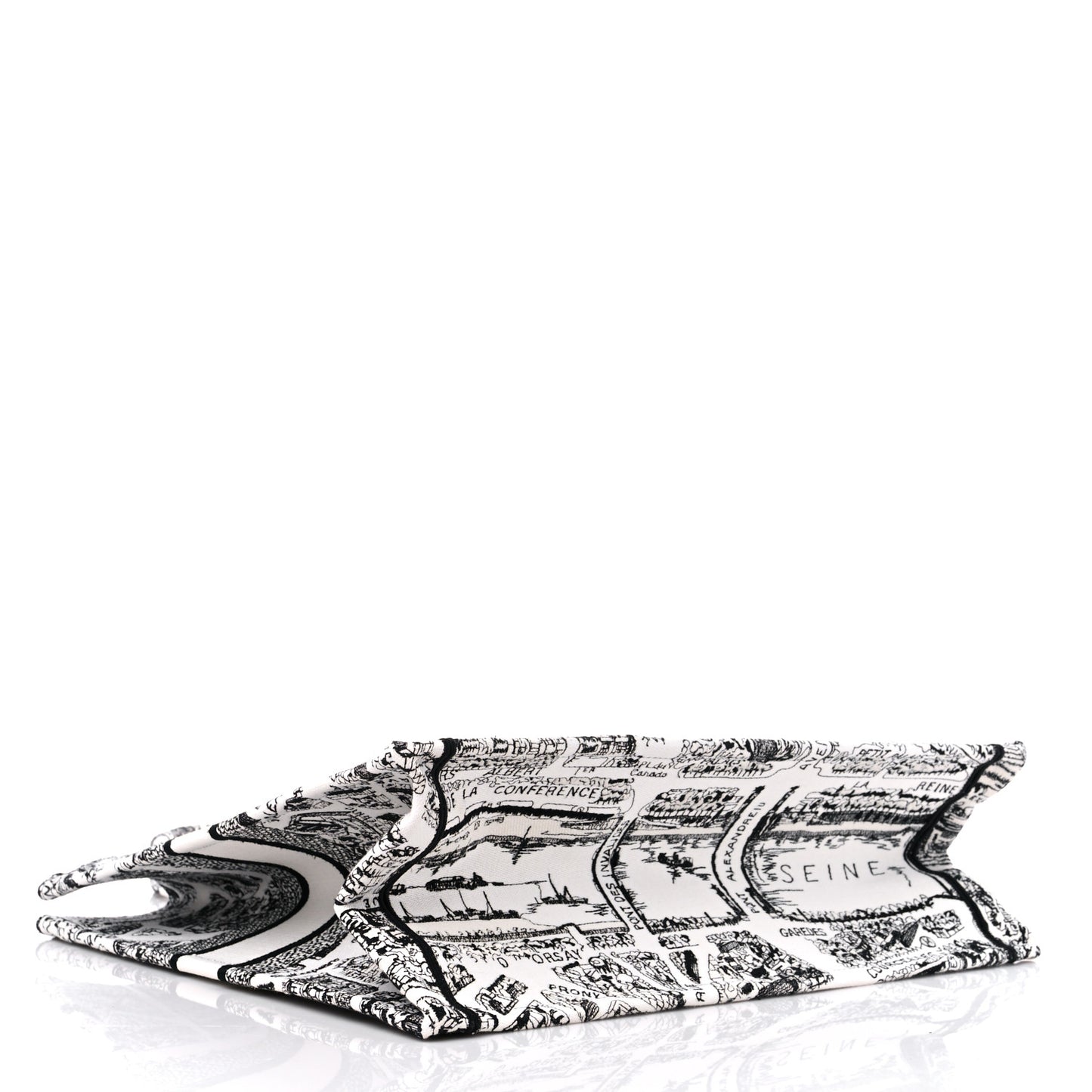 Canvas Embroidered Large Plan De Paris Book Tote White Black