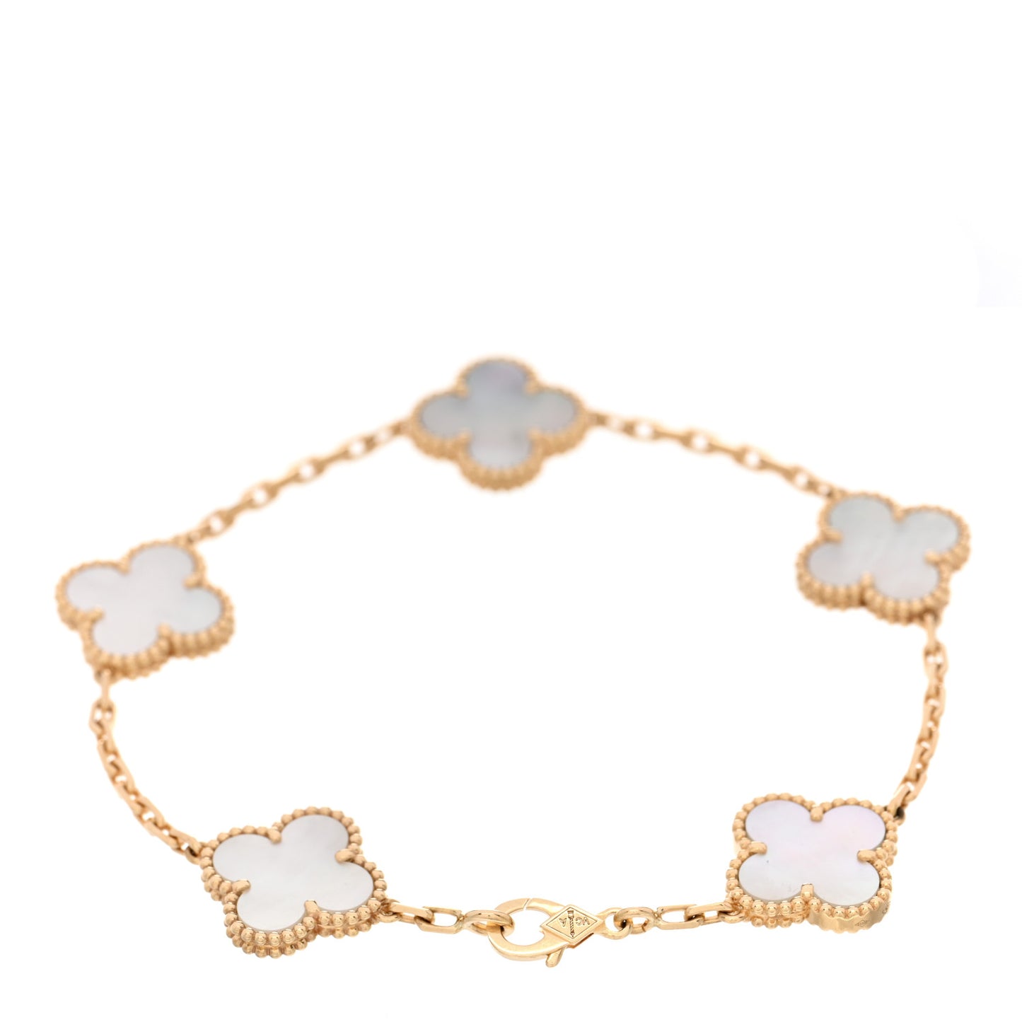 18K Yellow Gold Mother of Pearl 5 Motifs Vintage Alhambra Bracelet