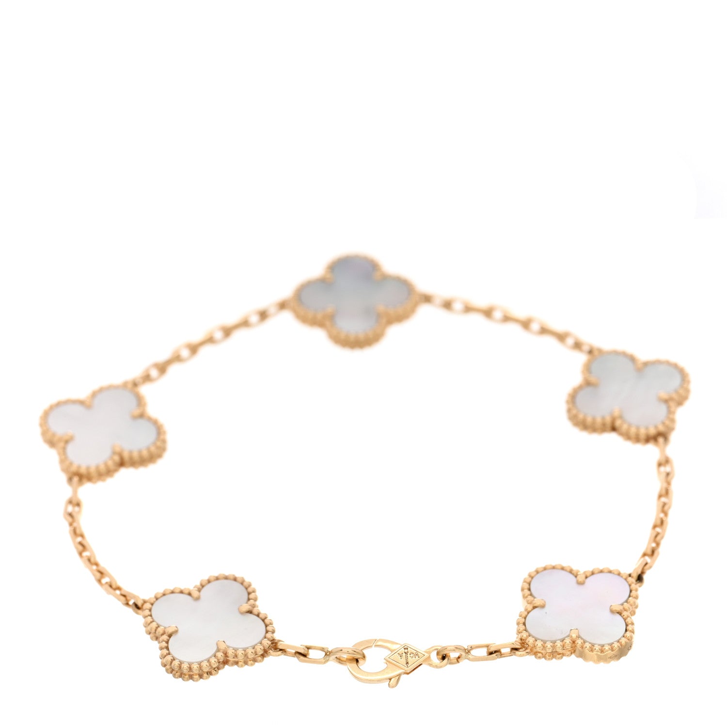 Van Cleef & Arpels 18K Yellow Gold Mother of Pearl 5 Motifs Vintage Alhambra Bracelet 3 of 5