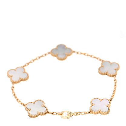 Van Cleef & Arpels 18K Yellow Gold Mother of Pearl 5 Motifs Vintage Alhambra Bracelet 3 of 5