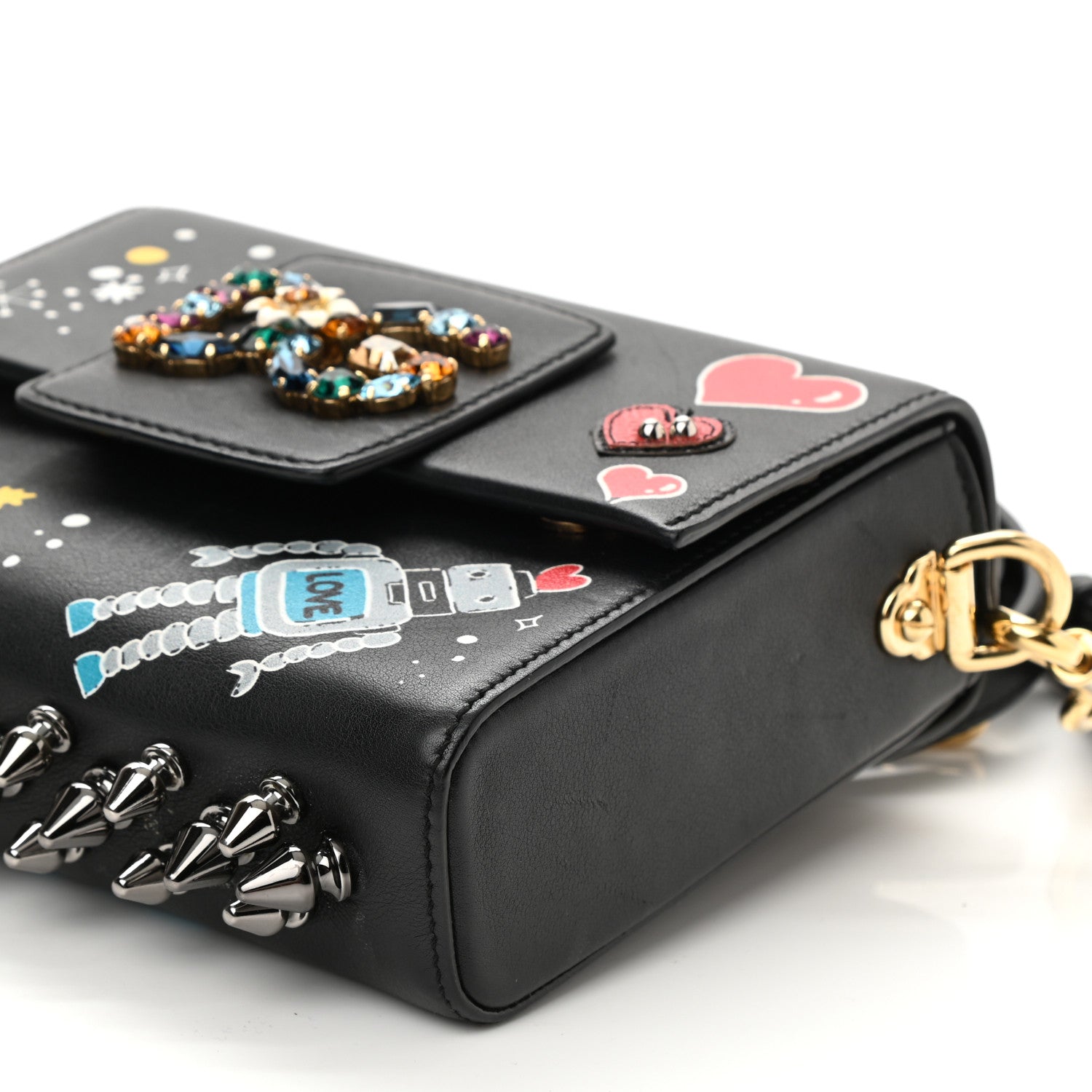 Dolce & Gabbana Crystal Embellished Calfkskin Mini Milennials Robot Satchel Black 7 of 7