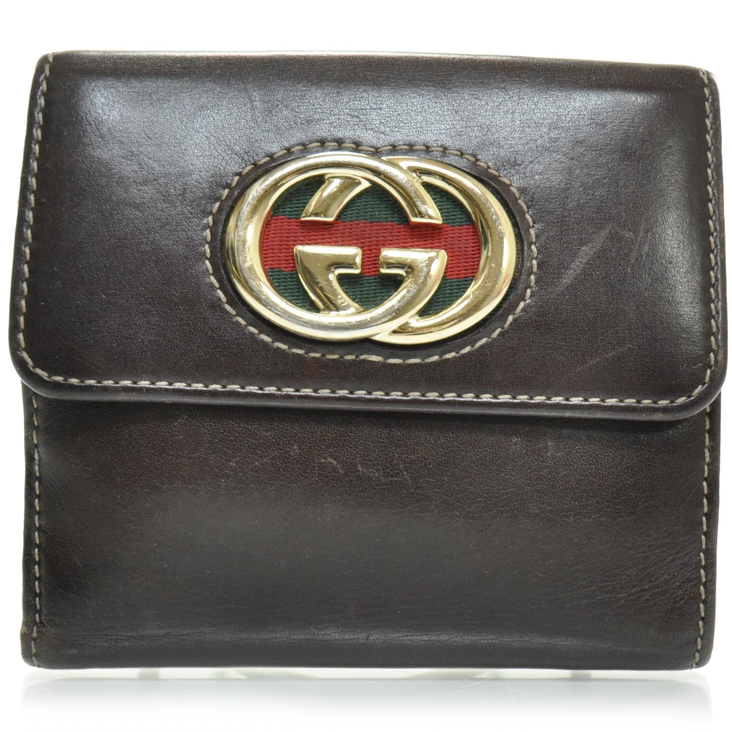 Gucci Leather Compact Britt Wallet Dark Brown 1 of 8