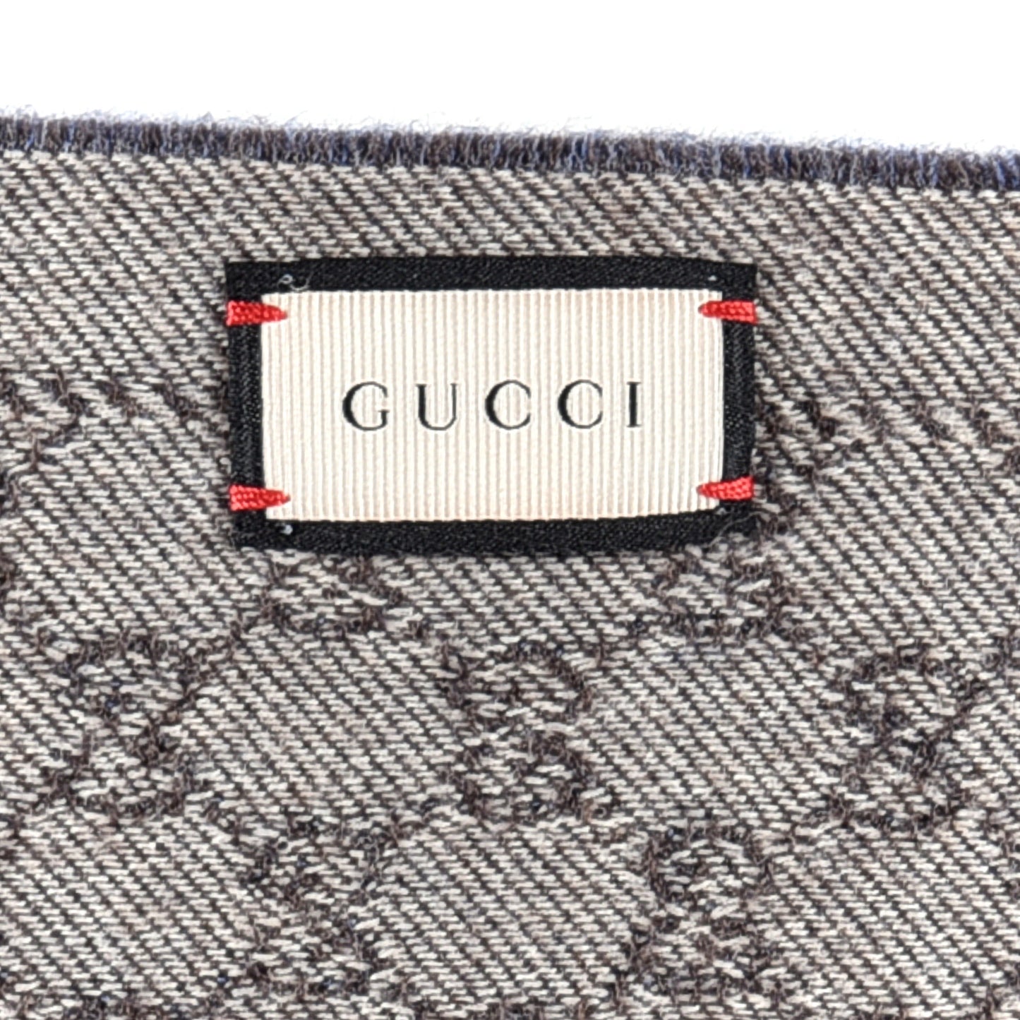 Wool Jacquard Monogram Fringe Scarf Grey Blue