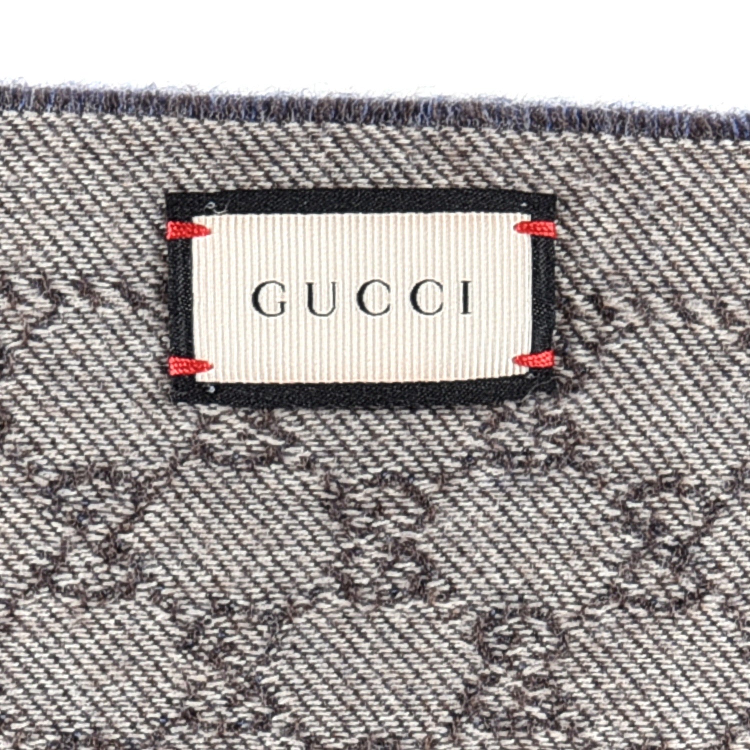Gucci Wool Jacquard Monogram Fringe Scarf Grey Blue 3 of 3