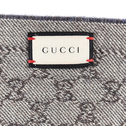 Gucci Wool Jacquard Monogram Fringe Scarf Grey Blue 3 of 3