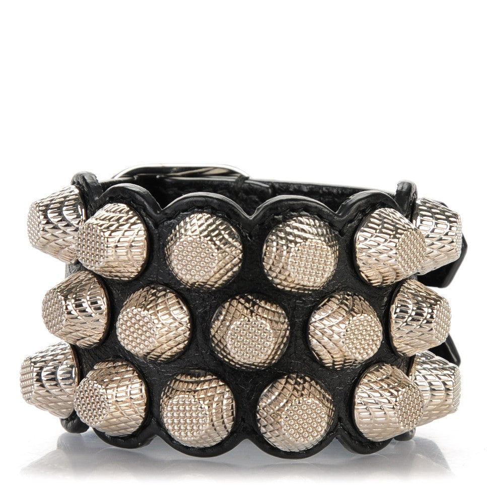 Agneau Arena Three Row Giant Silver Hardware M Bracelet Black
