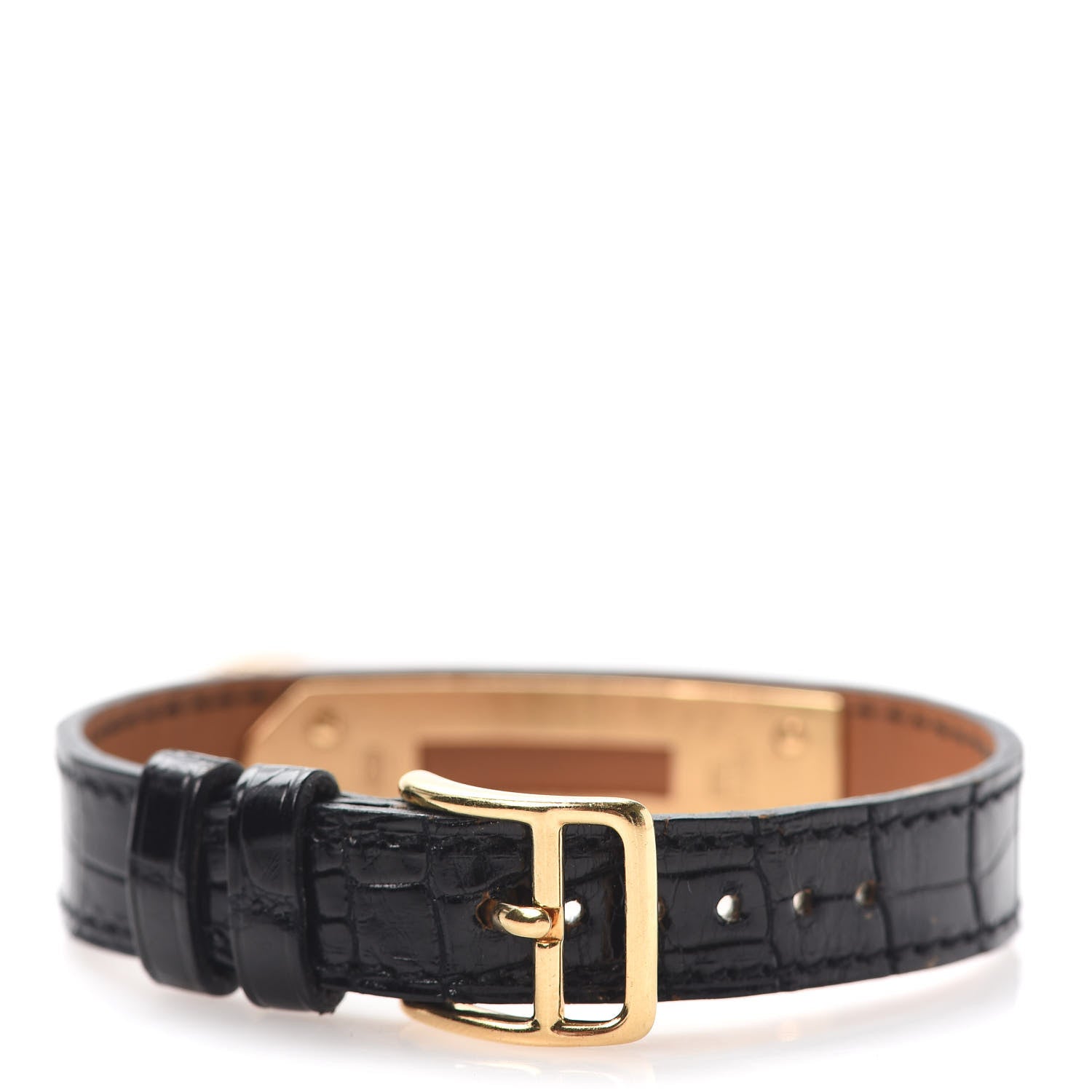 Hermes 18K Yellow Gold Alligator Diamond 20mm Kelly Cadena Quartz Watch Noir 3 of 6