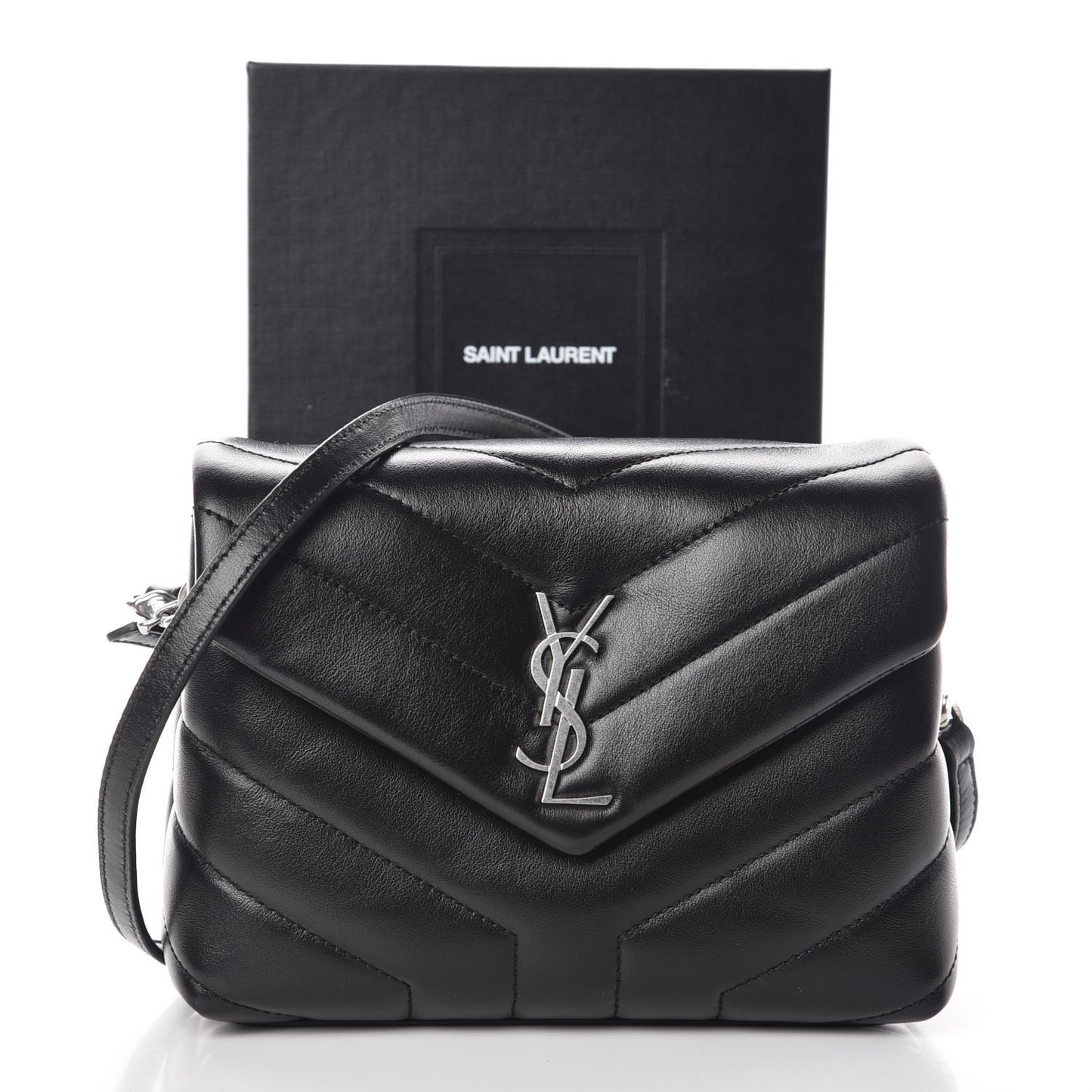 Calfskin Y Quilted Monogram Toy Loulou Crossbody Bag Black