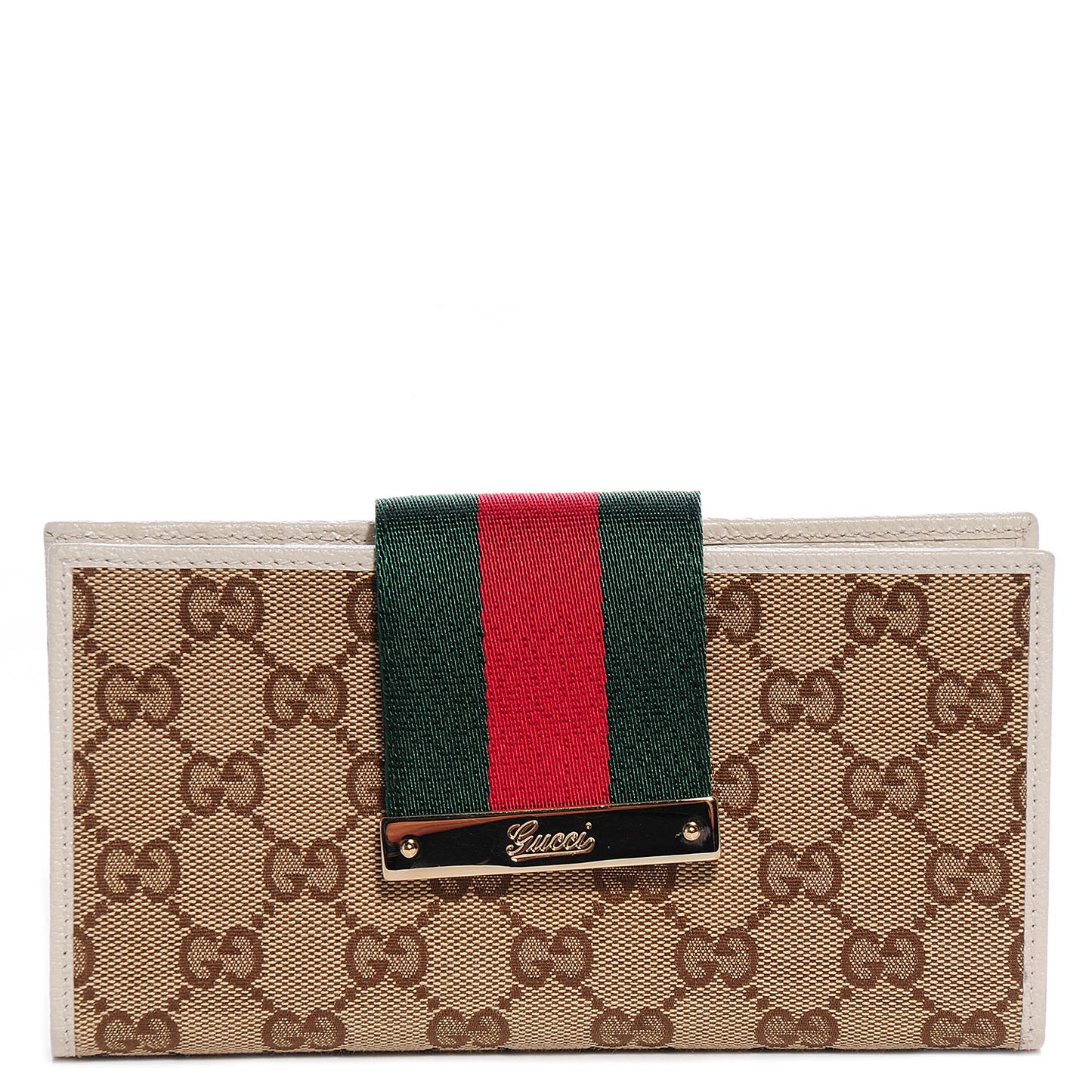 Monogram Calfskin Ladies Web Continental Wallet Beige Ebony Off White