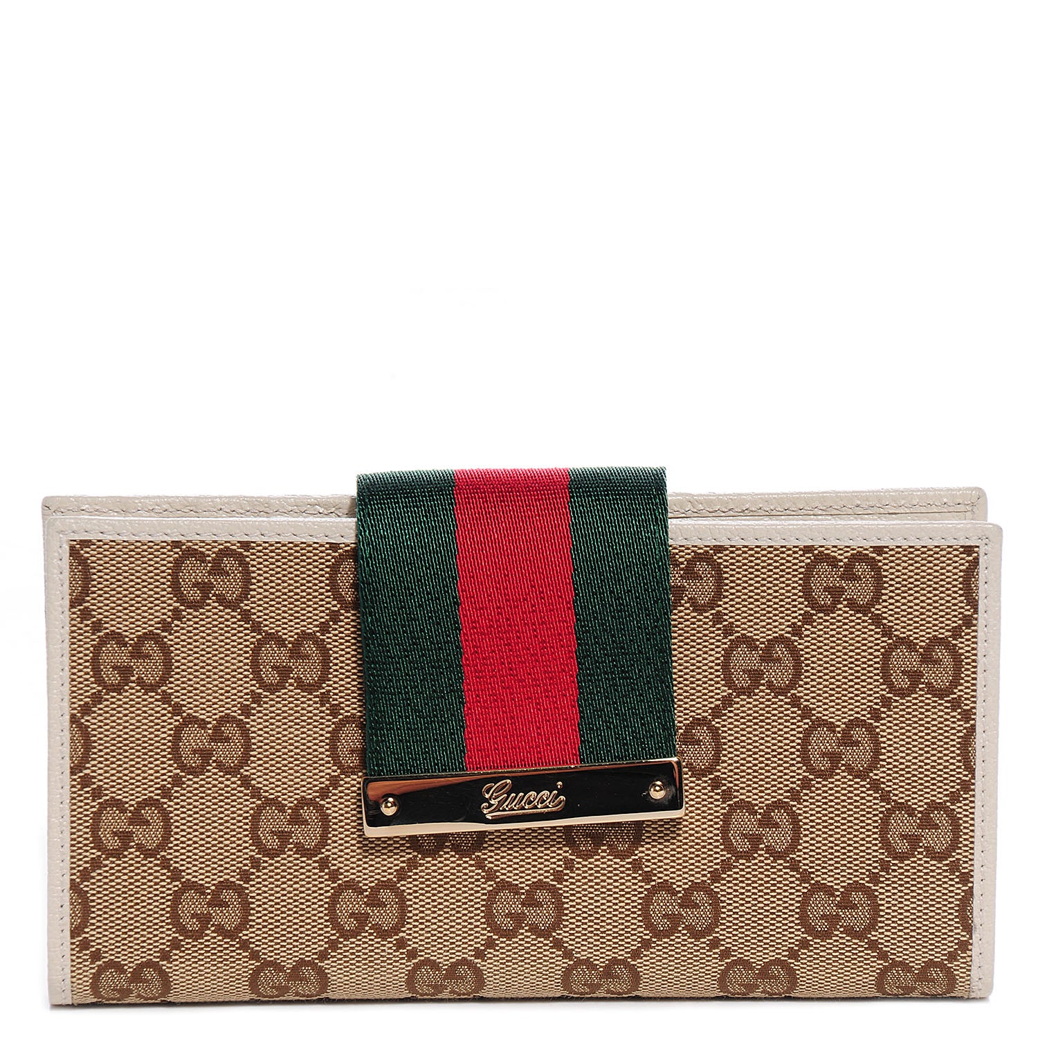 Gucci Monogram Calfskin Ladies Web Continental Wallet Beige Ebony Off White 1 of 8
