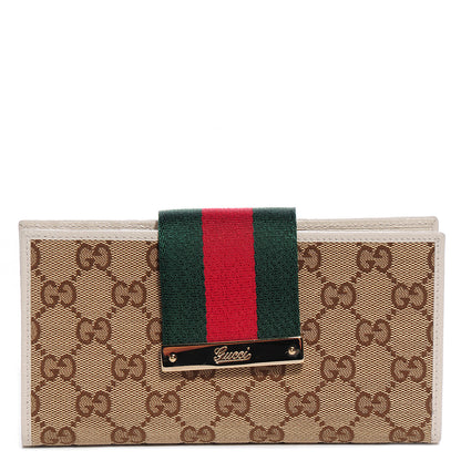 Gucci Monogram Calfskin Ladies Web Continental Wallet Beige Ebony Off White 1 of 8