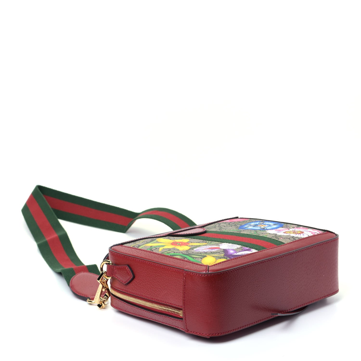 Gucci GG Supreme Monogram Flora Web Small Ophidia Top Handle Shoulder Bag Hibiscus Red 3 of 5